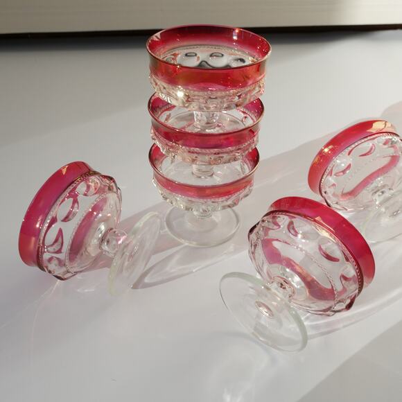 Vintage Ruby Sherbet Glasses Flashed Glass Tiffin, King’ Crown Set of 6 - Picture 10 of 10